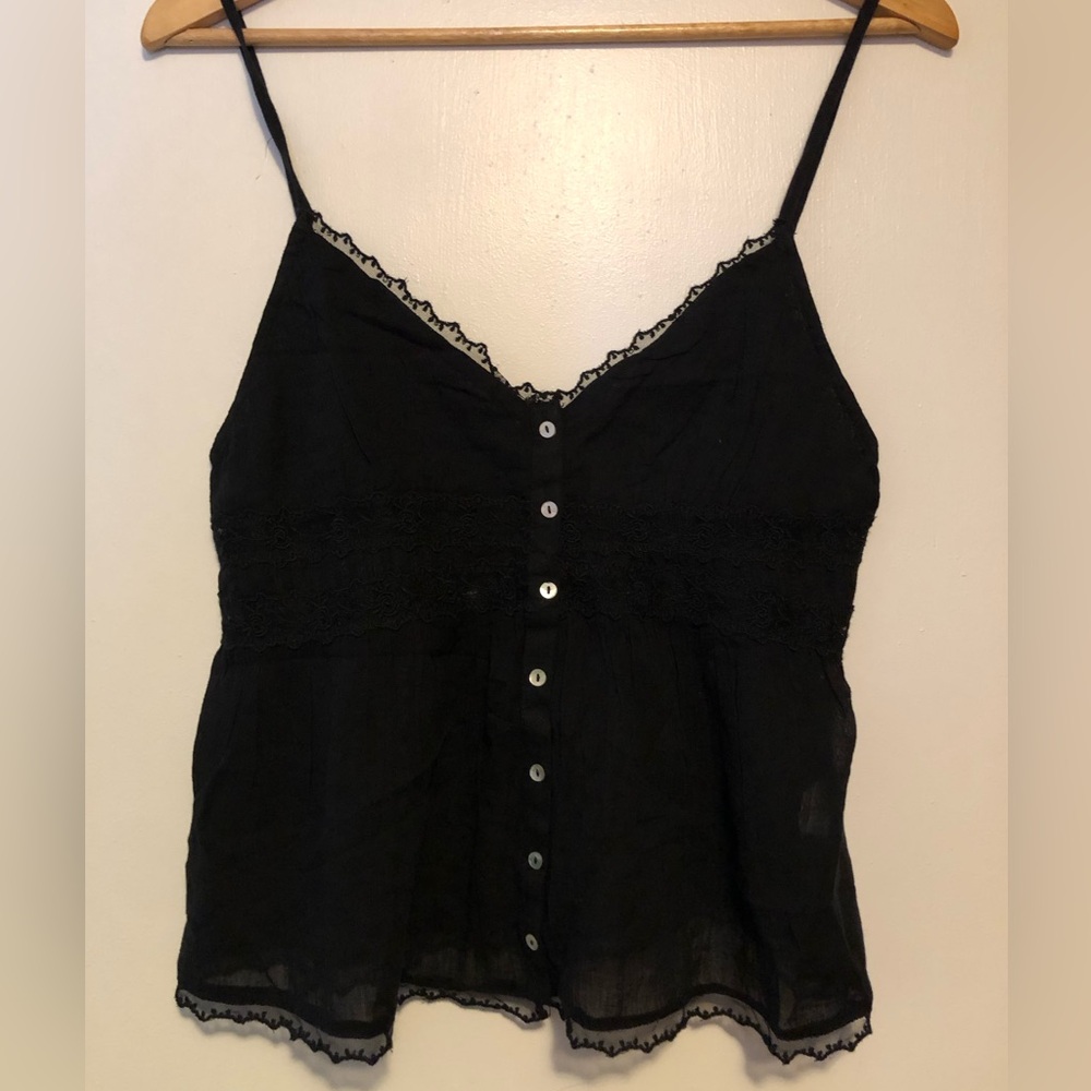 Zara Black Lace-Trim Button-Front Camisole